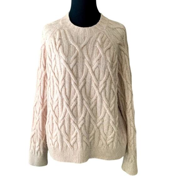 Vince Interlocking Cable Rose Tan Cashmere Merino Blend Crew Sweater Medium - Picture 3 of 8